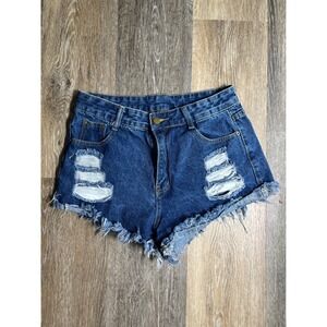 Distressed Denim Shorts Women M Blue Good Ripped Frayed Raw Hem High Rise